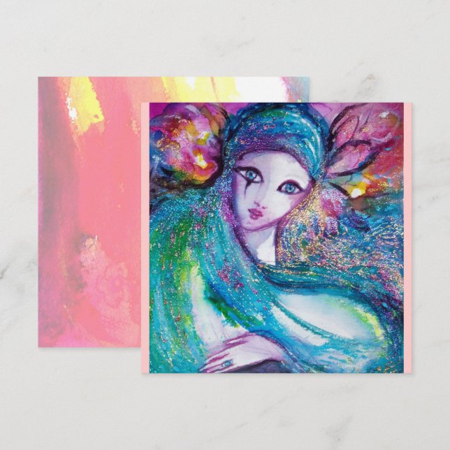 LADY BLUE MASK Festa de Máscaras Convite Rosa Azul (Frente/Verso)