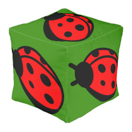 Lady Bug Dark Green Polyester Cube Large Pouf