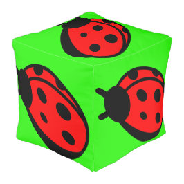 Lady Bug Green Polyester Cube Large Pouf