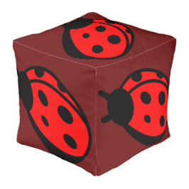 Lady Bug Maroone Polyester Cube Large Pouf