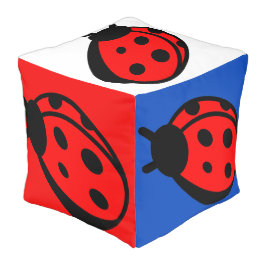 Lady Bug Multi Color Polyester Cube Large Pouf