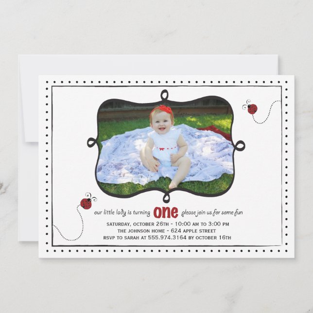 Lady Bug Primeiro Convite de aniversário - cartão (Frente)