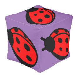 Lady Bug Purple Polyester Cube Large Pouf
