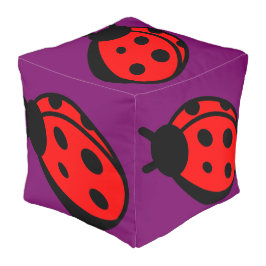 Lady Bug Purple Polyester Cube Large Pouf