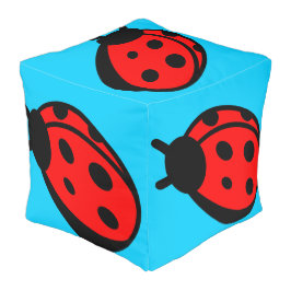 Lady Bug Turqouise Polyester Cube Large Pouf