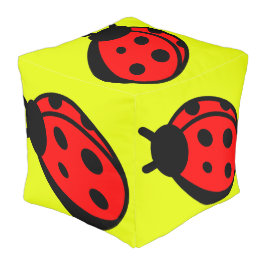 Lady Bug Yellow Polyester Cube Large Pouf