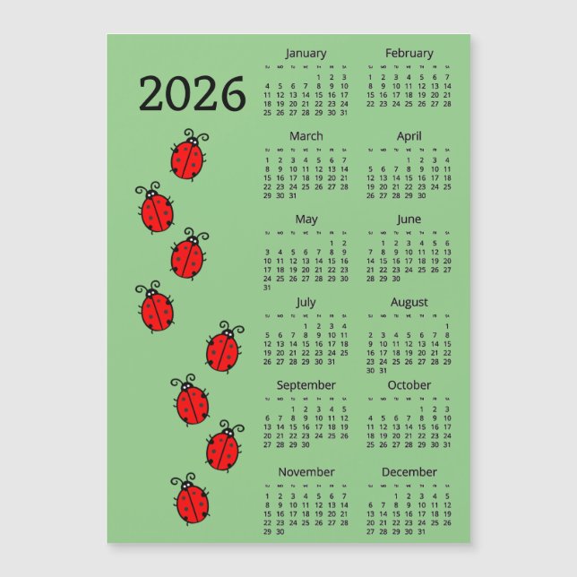Lady Bugs 2026 Calendar Magnetic Card (Frente)