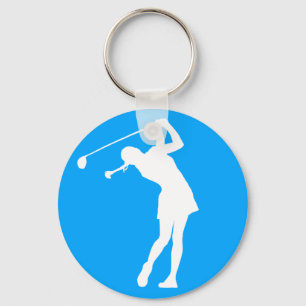 Lady Golfer Silhouette Chaveiro Blue