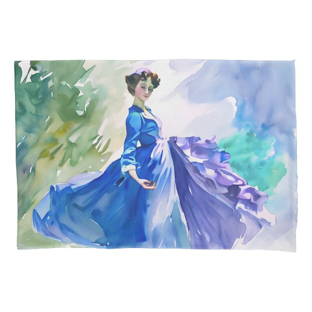 Lady in Blue Vress - Pintura por Aquarela (Frente)