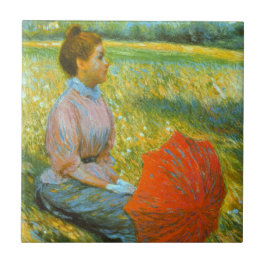 Lady Resting em um Prado Verde