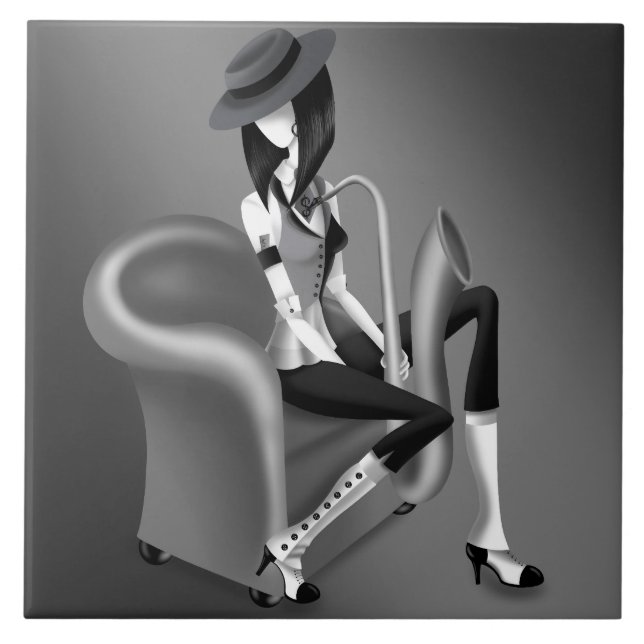 Lady Saxofonista - Azulejo Decorativo Inspirado no (Frente)