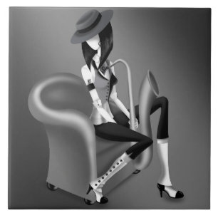 Lady Saxofonista - Azulejo Decorativo Inspirado no