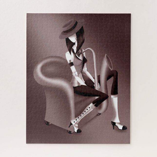 Lady Saxofonista - Quebra-cabeça de quebra-cabeça  (Vertical)