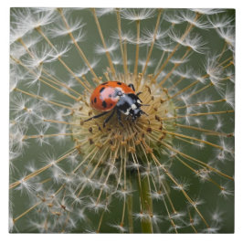 Ladybird no relógio de dandelion. Fotografia macro
