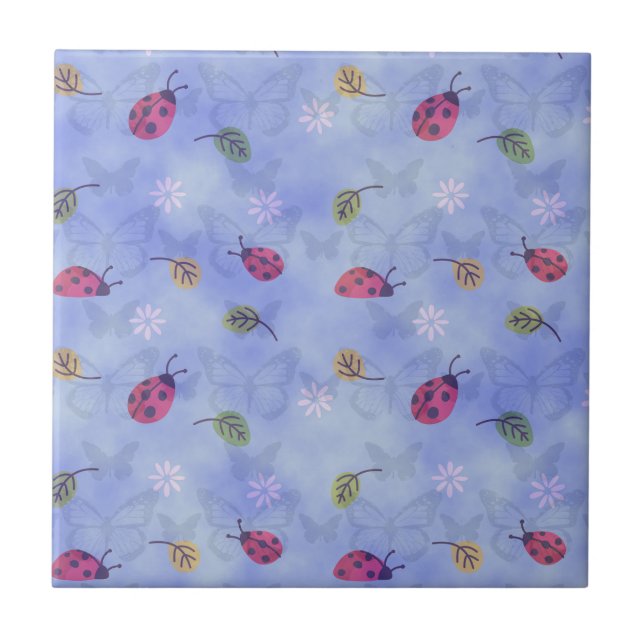 Ladybirds and Falling Leaves Blue Pattern (Frente)