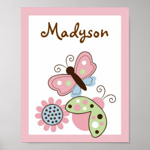 Ladybug Butterfly Nursery Wall Art Name Impressão