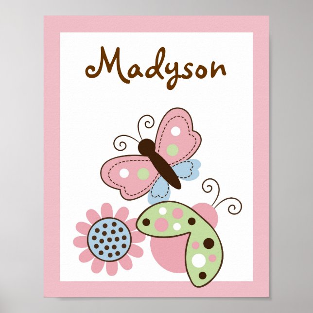 Ladybug Butterfly Nursery Wall Art Name Impressão (Frente)