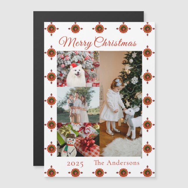 Ladybug Christmas Photo Collage Magnetic Card (Frente/Verso)