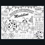 Ladybug Coloring Page Birthday Placemat Decor Kids<br><div class="desc">LADYBUG Parabéns PERSONALIZADO Aniversário Feliz Aniversário Imprimível Atividade de Colocação Aniversário Cores de Página de Aniversário de criança Festa de  Jogos de Festas de aniversário</div>