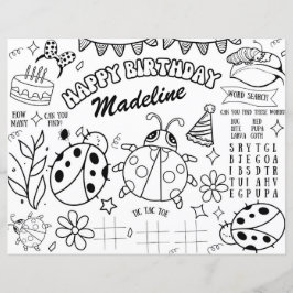 Ladybug Coloring Page Birthday Placemat Decor Kids