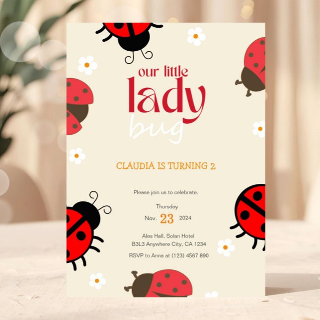 Ladybug Daisy Birthday Convite para Festa de Peque (Cute Bug Ladybug Birthday Party Invitation)