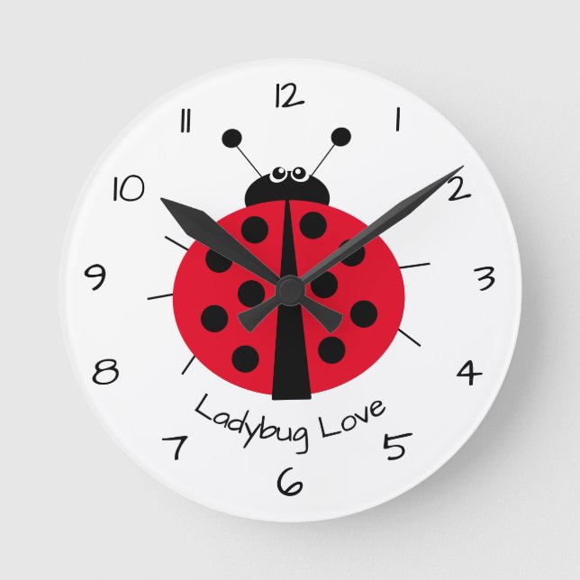 Ladybug Love Girly Divertiu Cartoon Round Relógio (Frente)