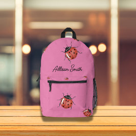 Ladybug na mochila impressa, personalizada a rosa