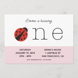 Ladybug primeiro convite de aniversário a rosa
