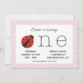 Ladybug primeiro convite de aniversário a rosa