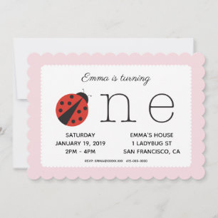 Ladybug primeiro convite de aniversário a rosa