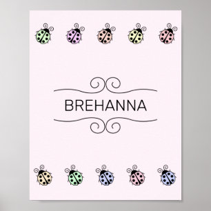 Ladybugs Pastel Multicolor Border em Poster rosa