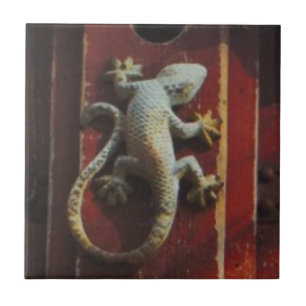 Lagarto-cinza em madeira vestida
