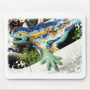 Lagarto Gaudí - mousepad floral branco