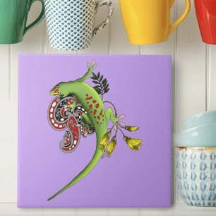Lagarto Verde Tribal Lavanda Vermelho