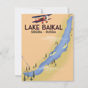 Lago Baikal Sibéria Cartaz de viagem russo Mapa