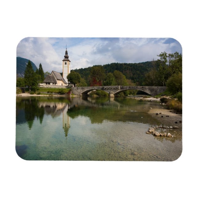 Lago Bohinj e igreja, ímã retangular da Eslovênia (Horizontal)