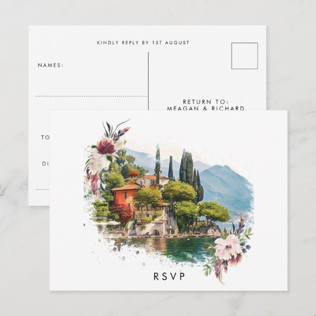 Lago Como Itália — cartão postal de casamento rsvp (Frente/Verso)