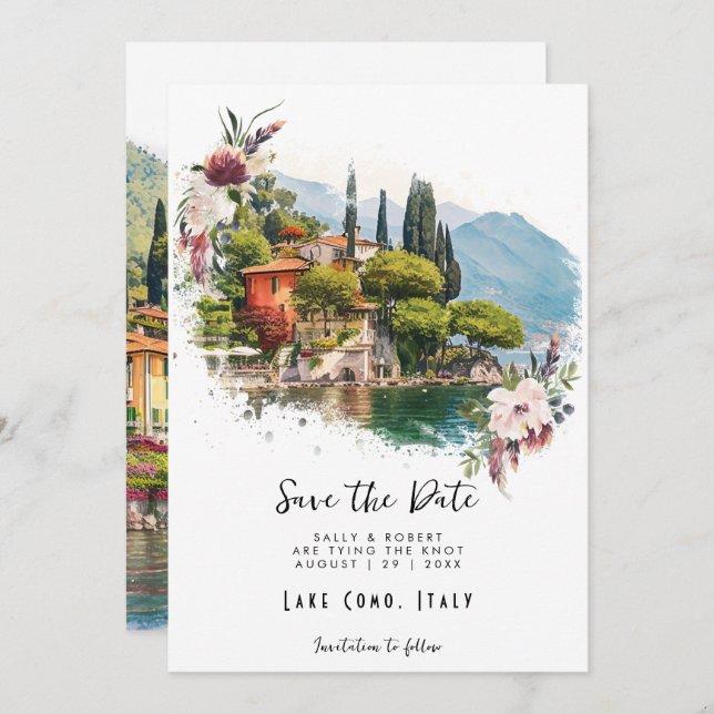 Lago Como Itália floral guarde o cartão de data (Frente/Verso)