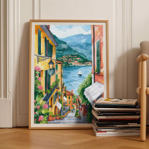 Lago de Como Impressão Lago de Como Cartaz Ilustra