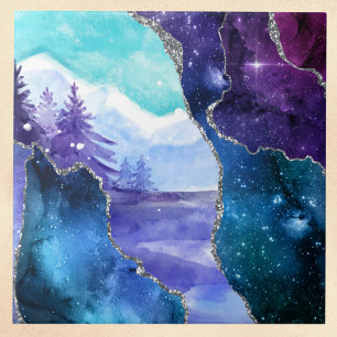 Lago de Neve Mágica Roxo e Teal e Floresta