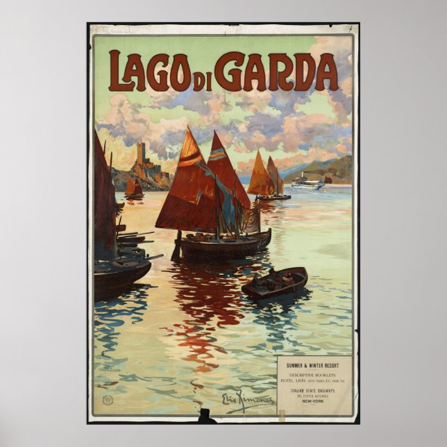 Lago di Garda Viagens vintage Poster de anúncio Im (Frente)