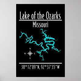 Lago dos Ozarks Missouri Coordenadas Mapa Poster