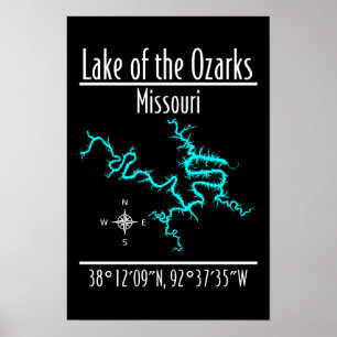Lago dos Ozarks Missouri Coordenadas Mapa Poster