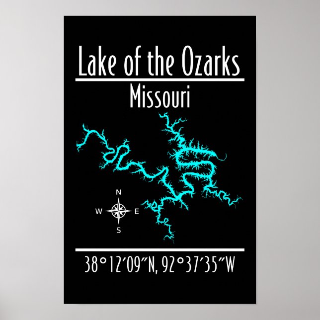 Lago dos Ozarks Missouri Coordenadas Mapa Poster (Frente)