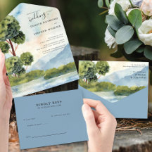 Lago Evergreen Dusty Blue Watercolor Casamento