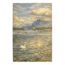 Lago Lucerna Suíça Cisne & Alpes Arte em Metal