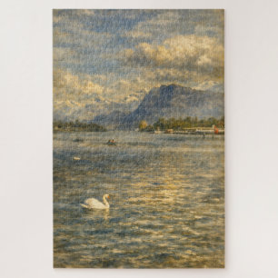 Lago Lucerna Suíça Cisne & Alpes Quebra-Cabeça Art