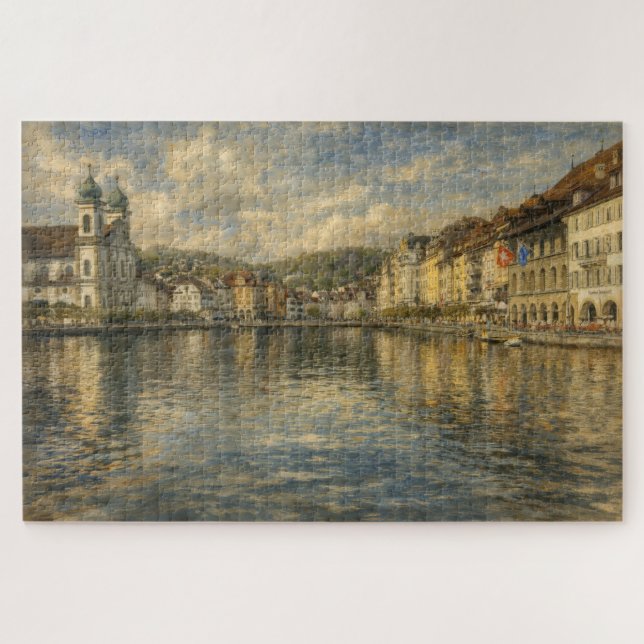 Lago Lucerna Suíça Igreja Jesuíta Quebra-cabeça de (Horizontal)