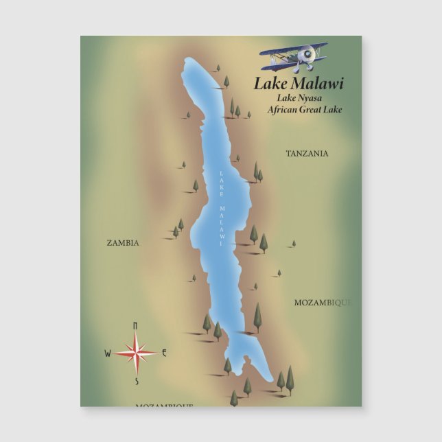 Lago Malawi, mapa de impressão de cartaz de viagem (Frente)