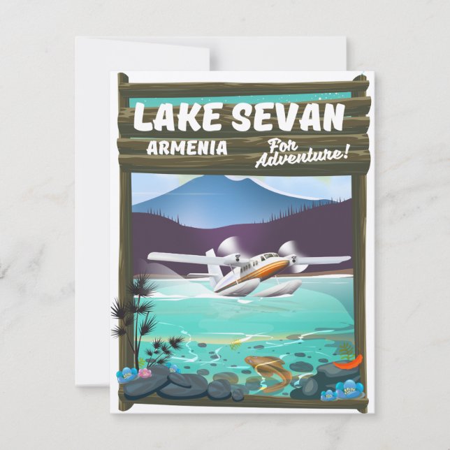 Lago Sevan Armênia pôster de viagem estilo vintage (Frente)